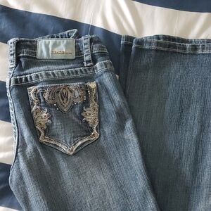 Grace in LA Women's Embellished Blue Boot Cut Jeans